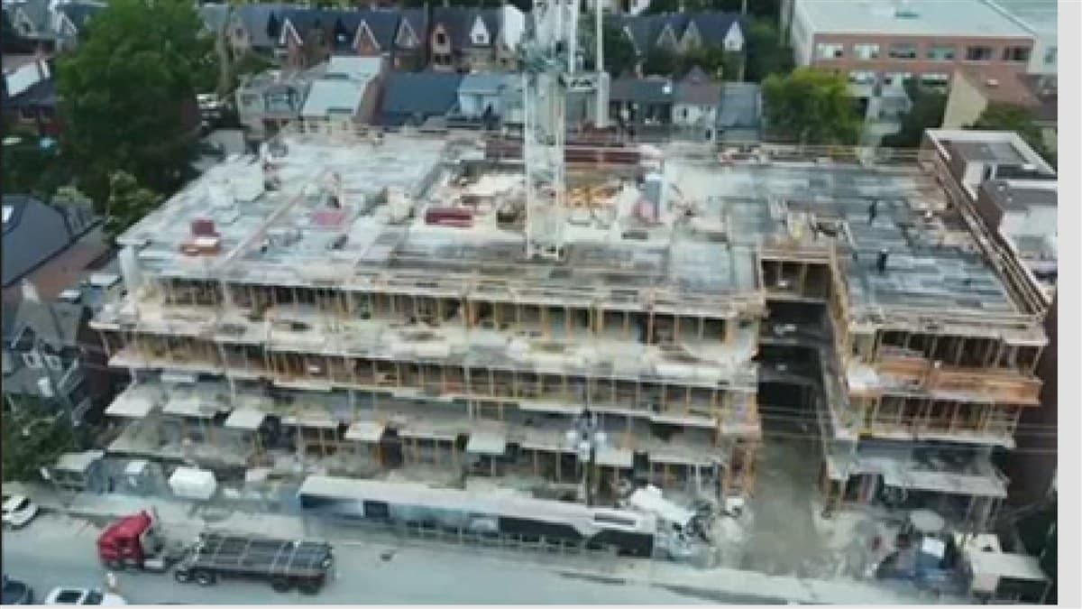 Building restoration project with exterior scaffolding